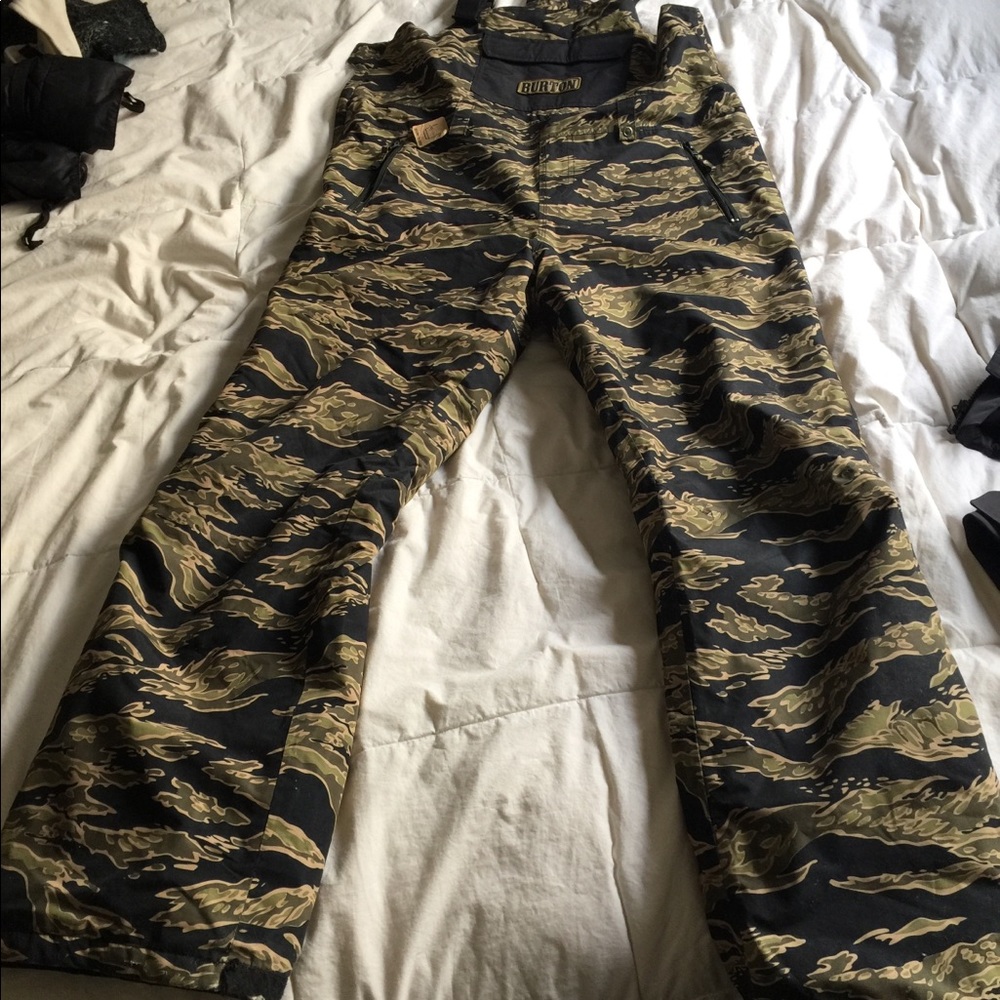 Burton camo army snow pants bibs